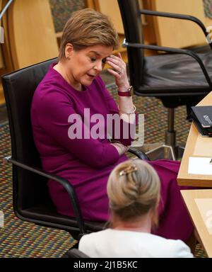 First Minister of Scotland Nicola Sturgeon during First Minster's Questions at the Scottish Parliament in Holyrood, Edinburgh. Picture date: Thursday March 24, 2022.