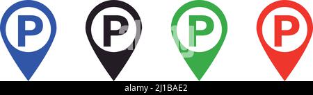 Parking lot location. Map pins for parking lot signs. Editable vector. Stock Vector