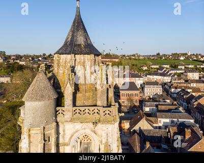 CITY AND BELL TOWER OF THE SAINT-GERMAIN CHURCH OF RUGLES, EURE, NORMANDY, FRANCE Stock Photo