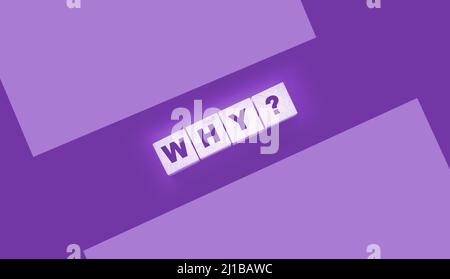 Why Closeup of word with question mark on wooden cubes on dark grey desk background. Reason why business or relationship concept Stock Photo
