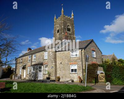 Pelynt, Cornwall, with the tower of St Nun's church. Stock Photo