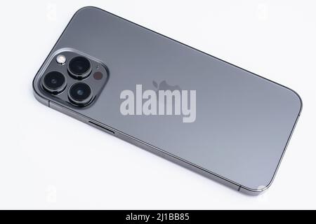 Minsk, Belarus - March 2022: Apple iPhone 13 Pro Max. The phone is new to the iPhone line. On a white background. Stock Photo