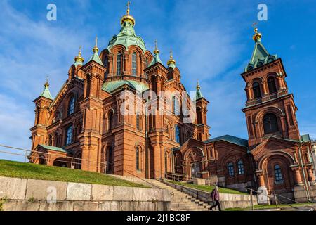 THE BELL TOWERS OF THE USPENSKI CATHEDRAL, THE CENTER OF THE FINNISH EASTERN ORTHODOX CHURCH, HELSINKI, FINLAND, EUROPE Stock Photo