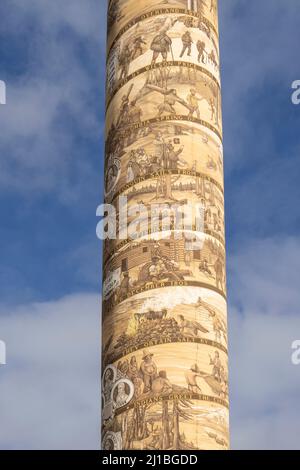 The Astoria Column is a tower in the northwest United States, overlooking the mouth of the Columbia River on Coxcomb Hill in Astoria, Oregon. Built in Stock Photo