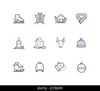Winter holidays and sports - line design style icons Stock Vector