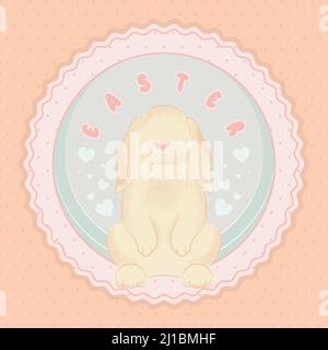 Isolated cute bunny on a pastry colored label Easter Vector Stock Vector
