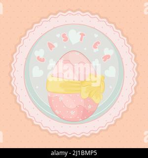 Pastry colored label with an easter egg and a ribbon Easter Vector Stock Vector