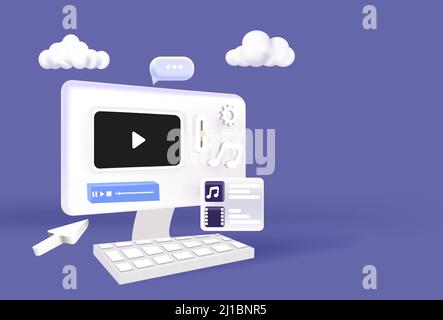 Video content creation. 3D vector illustration. Online advertising. Stock Vector