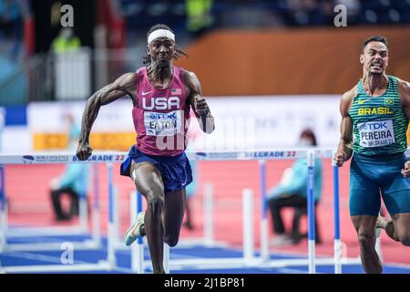 Grant Holloway participating in the 2022 Belgrade Indoor World Championships. Stock Photo