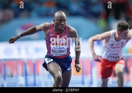 Grant Holloway participating in the 2022 Belgrade Indoor World Championships. Stock Photo