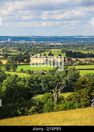 View over the woodlands and farmlands of the Chilterns, UK, on a sunny late summer’s day as seen from Pulpit Hill Stock Photo