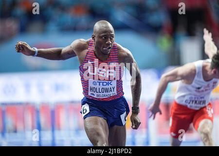 Grant Holloway participating in the 2022 Belgrade Indoor World Championships. Stock Photo