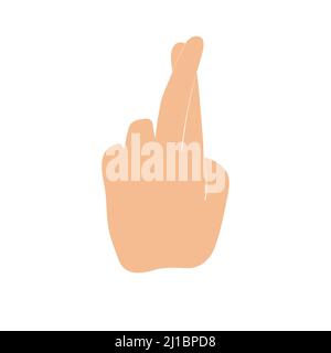 Finger crossed gesture. Good luck wishes. Index and middle finger. Hand simple vector illustration. Stock Vector
