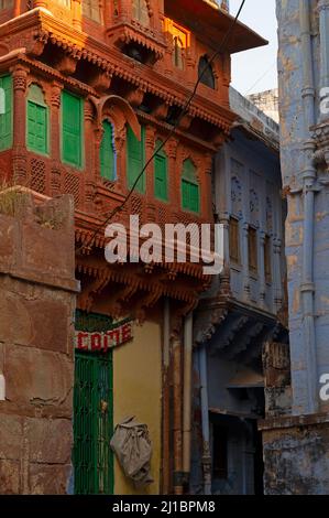 Jodhpur, Rajasthan, India - October 21st, 2019 : Traditional colorful houses. Orange is symbolic for Hindu upper caste. Stock Photo