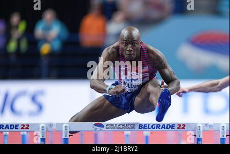 Grant Holloway participating in the 2022 Belgrade Indoor World Championships. Stock Photo