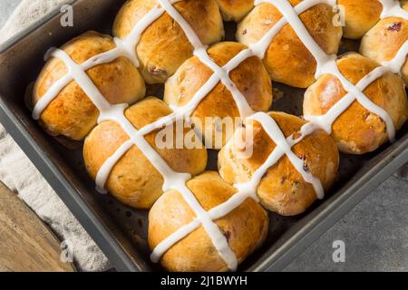 Homemade Easter Hot Cross Buns for Easter Stock Photo