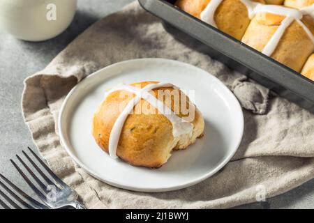 Homemade Easter Hot Cross Buns for Easter Stock Photo
