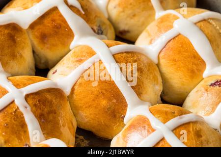 Homemade Easter Hot Cross Buns for Easter Stock Photo