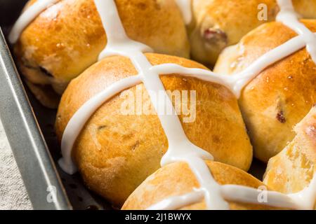 Homemade Easter Hot Cross Buns for Easter Stock Photo