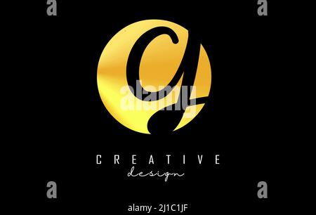 Golden Letters OG logo with a minimalist design. Letters O and G with geometric and handwritten typography. Creative Vector Illustration with letters. Stock Vector