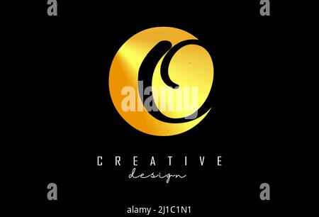 Golden Letters OO logo with a minimalist design. Letters O and o with geometric and handwritten typography. Creative Vector Illustration with letters. Stock Vector