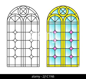 Stained glass window with oriental arch ornament. Vector template Stock ...