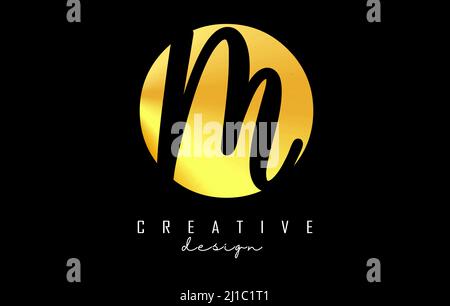 Golden Letters OM logo with a minimalist design. Letters O and M with geometric and handwritten typography. Creative Vector Illustration with letters. Stock Vector