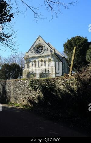 View of the Norman church of St Nicholas at Barfrestone near Dover in Kent, England, United Kingdom Stock Photo