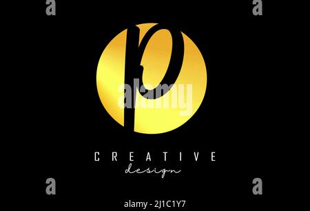 Golden Letters OP logo with a minimalist design. Letters O and P with geometric and handwritten typography. Creative Vector Illustration with letters. Stock Vector