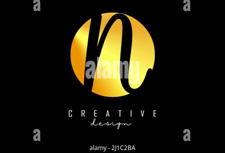 Golden Letters ON logo with a minimalist design. Letters O and N with geometric and handwritten typography. Creative Vector Illustration with letters. Stock Vector