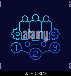 team management line icon with gears, vector Stock Vector