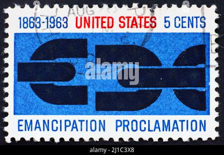 UNITED STATES OF AMERICA - CIRCA 1963: a stamp printed in the United States of America shows Severed Chain, Centenary of Lincoln’s Emancipation Procla Stock Photo