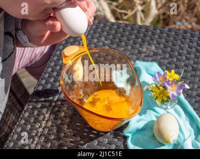 Blow out eggs at Easter Stock Photo