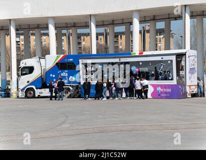 Naples - Italy - March 24, 2022: Social initiative of the State Police 'a life as a social' for teaching the use of social media and against cyberbull Stock Photo