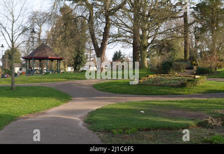 Halstead Public Gardens, Halstead, Essex. These gardens are in a formal Victorian style and include a bandstand Stock Photo