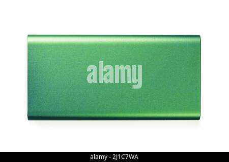 Green Power Supply Isolated on White Background with Safe Green Energy for Smartphones Stock Photo