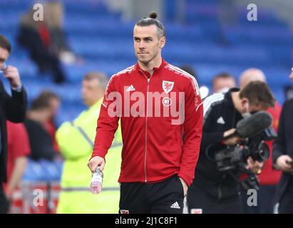 Cardiff, Wales, 24th March 2022.   Gareth Bale of Wales prior to the FIFA World Cup 2023 Qualifying - European match at the Cardiff City Stadium, Cardiff. Picture credit should read: Darren Staples / Sportimage Stock Photo