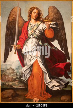 VALENCIA, SPAIN - FEBRUAR 14, 2022: The painting of Guardian Angel in the Cathedral  by Juan de Juanes from 16. cent. Stock Photo