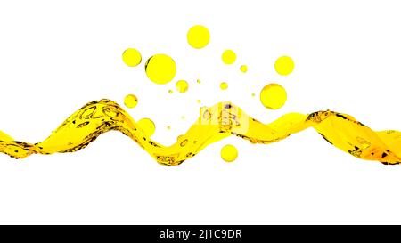 Oil drops and liquid splash isolated on empty white background. Yellow golden drops of vegetable or cosmetic oil. High quality photo Stock Photo