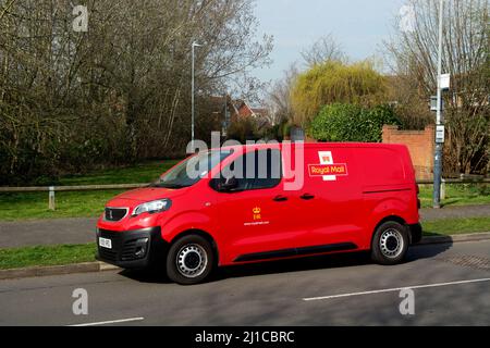 A Peugeot Royal Mail van at Chase Meadow housing estate, Warwick, Warwickshire, UK Stock Photo