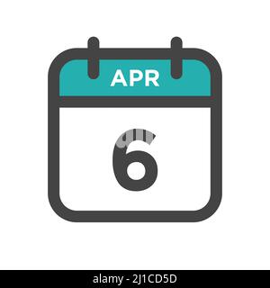 April 6 Calendar Day or Calender Date for Deadline and  Appointment Stock Vector