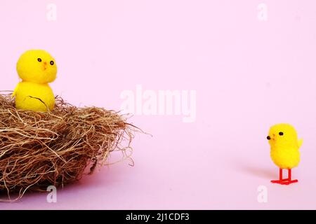 Easter composition on a light pink background with a space for your text or design Stock Photo