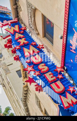 Hollywood Wax Museum Sign in Hollywood, Los Angeles, California, USA. Stock Photo