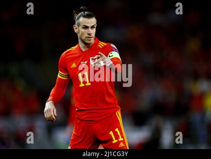 Cardiff, Wales, 24th March 2022.   Gareth Bale of Wales during the FIFA World Cup 2023 Qualifying - European match at the Cardiff City Stadium, Cardiff. Picture credit should read: Darren Staples / Sportimage Stock Photo