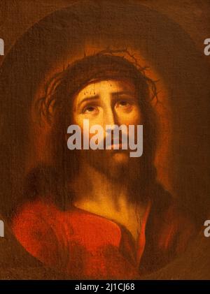 VALENCIA, SPAIN - FEBRUARY 14, 2022: The painting of Jesus - 'Ecce Homo'  in the church Iglesia San Juan del Hospital . Stock Photo