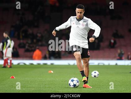 LONDON, ENGLAND - MARCH 7, 2017: Thiago Alcantara of Bayern pictured prior to the second leg of the UEFA Champions League Round of 16 game between Arsenal FC and Bayern Munchen at Emirates Stadium. Copyright: Cosmin Iftode/Picstaff Stock Photo