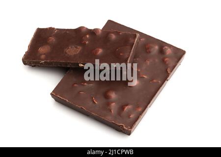 Dark chocolate bars with nuts isolated on a white background Stock Photo