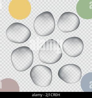 Blue water droplets. Water drops isolated. Vector illustration. Air bubbles, dynamic aqua motion, realistic misted glass, rain on window, wet surface Stock Vector