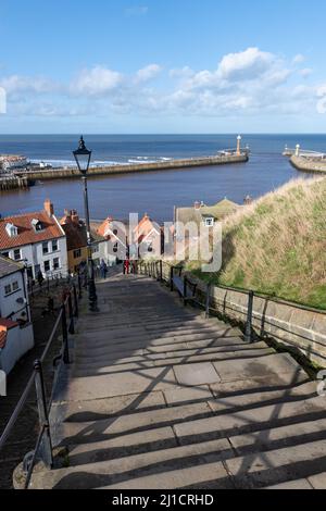 View from the top of the 199 steps in Whitby in North Yorkshire Stock Photo