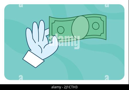 Cartoon character hand holding dollar cash. Paper currency in a palm, vector banner. Stock Vector